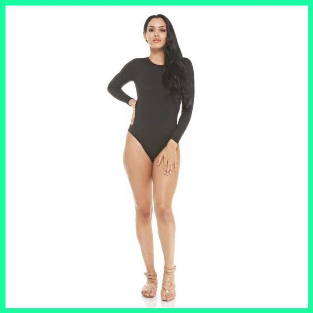 NWT Bodysuit with Lace Trim and Open Back (Black) - Picture 3 of 6